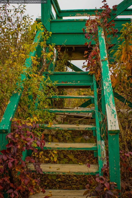 Flight of wooden stairs at Cow Meadow Park and Preserve in Freeport L.I. 